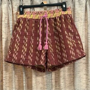 Aerie Maroon Ikat Jacquard Boho Drawstring Shorts